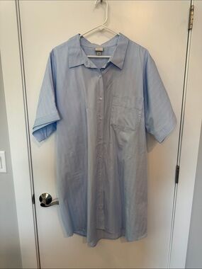 A New Day Light Blue Pinstripe Short-Sleeve Button-Up Dress